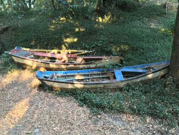 Boats moored in water