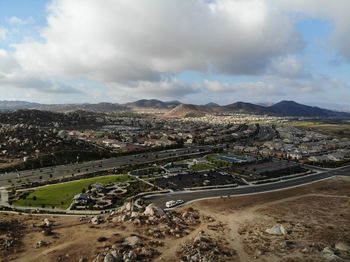 High angle view of cityscape against sky