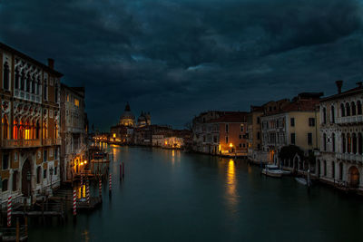 High angle view of venice illuminated at night