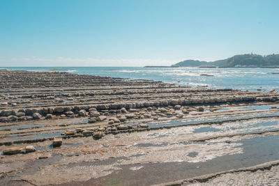 Scenic view of sea against clear blue sky