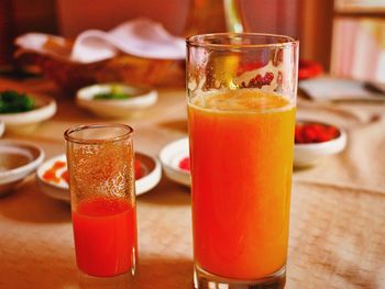 Close-up of beer in glass on table