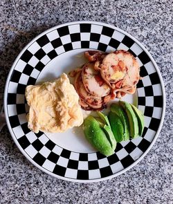 High angle view of food in plate on table