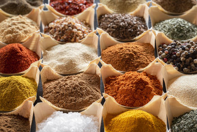 High angle view of food for sale at market stall