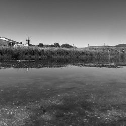 Scenic view of lake against clear sky