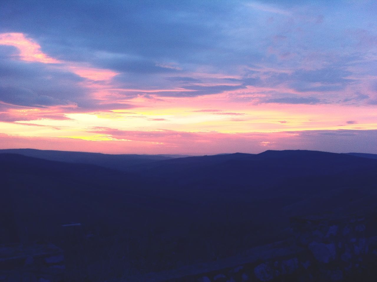 sunset, sky, scenics, mountain, beauty in nature, tranquil scene, silhouette, landscape, tranquility, cloud - sky, orange color, nature, mountain range, idyllic, cloud, dusk, dramatic sky, built structure, building exterior, cloudy