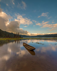 Scenic view of lake against sky during sunset