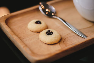 High angle view of cookies on table