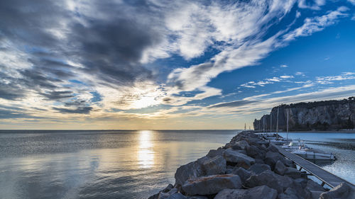 Scenic view of sea against sky at sunset