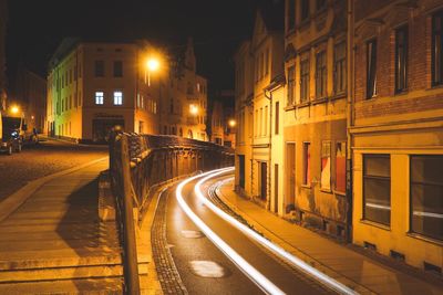 Light trails on road at night