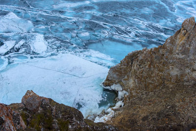 High angle view of frozen lake