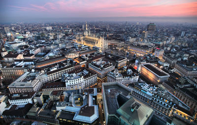 High angle view of buildings in city