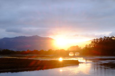 Scenic view of lake against sky during sunset