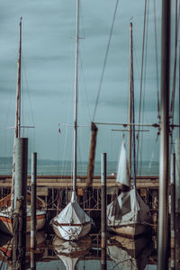 Boats moored at harbor