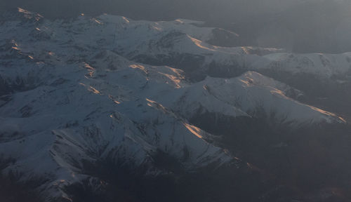 Aerial view of snow covered landscape