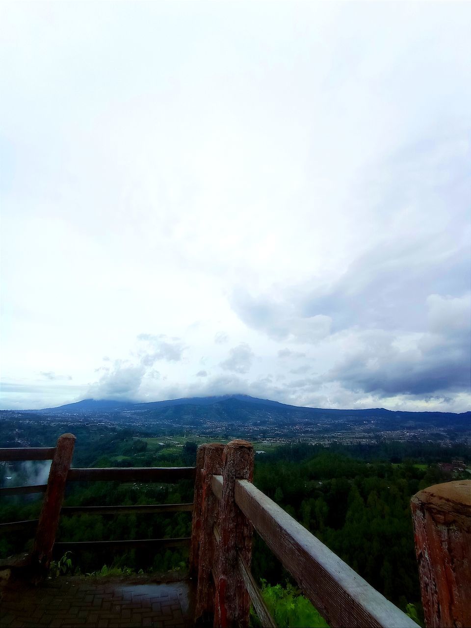 sky, cloud, scenics - nature, landscape, environment, nature, mountain, railing, fence, beauty in nature, tranquil scene, tranquility, no people, wood, day, non-urban scene, land, rural area, outdoors, architecture, mountain range, plant, rural scene, idyllic, travel destinations, security, built structure, travel, tree, gate, morning, protection, remote