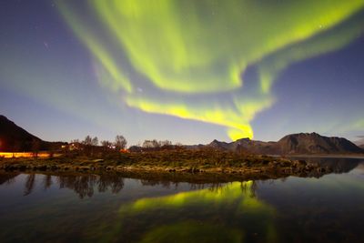 Scenic view of landscape against sky at night