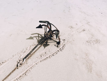 High angle view of snow on sand at beach