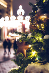 Close-up of illuminated christmas tree