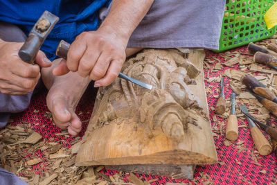 Close-up of hands working