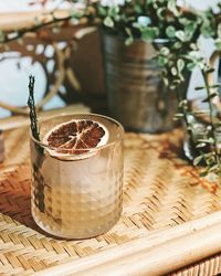 Close-up of potted plant in basket on table