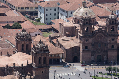 High angle view of buildings in town