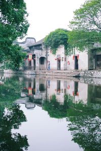 Reflection of buildings in lake