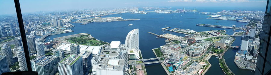 High angle view of city buildings