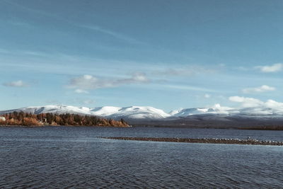 Scenic view of snowcapped mountains against sky