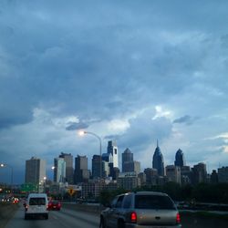City skyline at sunset