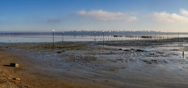 Drying lake kuyalnik near odessa, ukraine, on a cold winter morning