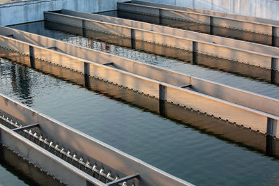 High angle view of swimming pool by river