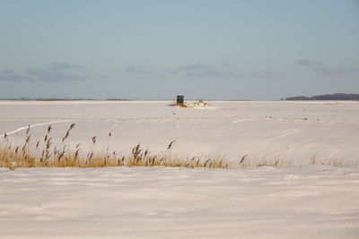 Scenic view of beach against sky during winter