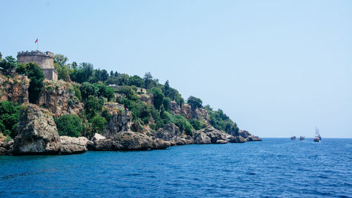 Scenic view of sea against clear sky