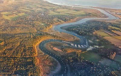 High angle view of highway by river