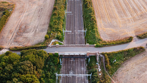 High angle view of train track