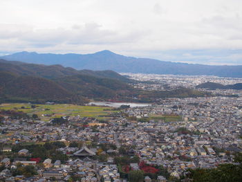 High angle view of townscape against sky