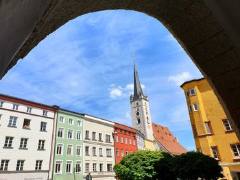 Low angle view of buildings against sky