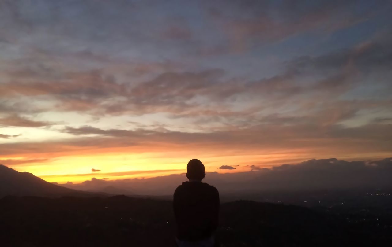 SILHOUETTE MAN STANDING AGAINST SKY DURING SUNSET