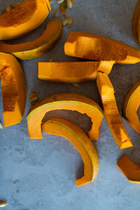 High angle view of pumpkins in kitchen