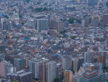 High angle view of city buildings