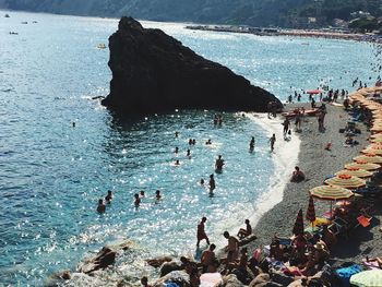 High angle view of people on beach