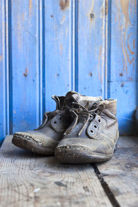 Old worn boots on the floor