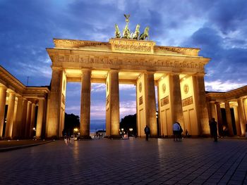 Low angle view of statue at night