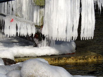 Icicles on rock during winter