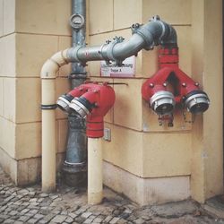 Close-up of water pipe on wall