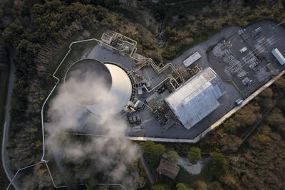 High angle view of buildings in forest