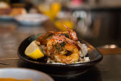 Close-up of food in plate on table