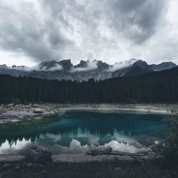 Scenic view of lake against sky during winter