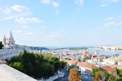 High angle view of buildings against sky