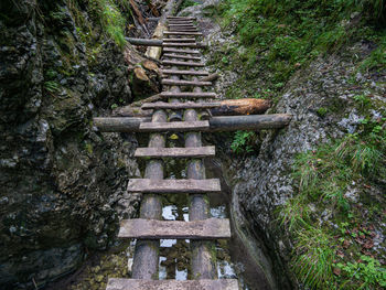 High angle view of stone steps